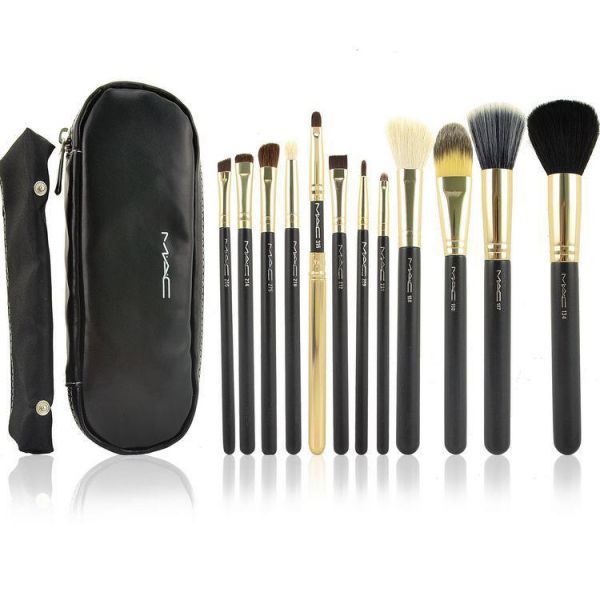 Kit com 12 pincéis réplica M.A.C gold