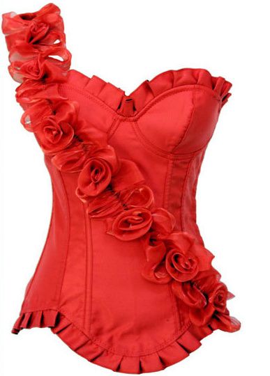 Corselet em Cetim Vermelho com Alça Floral